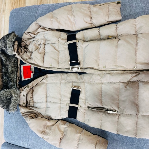 Mango Tan Puffer Coat with Faux Fur Trim - Picture 1 of 5